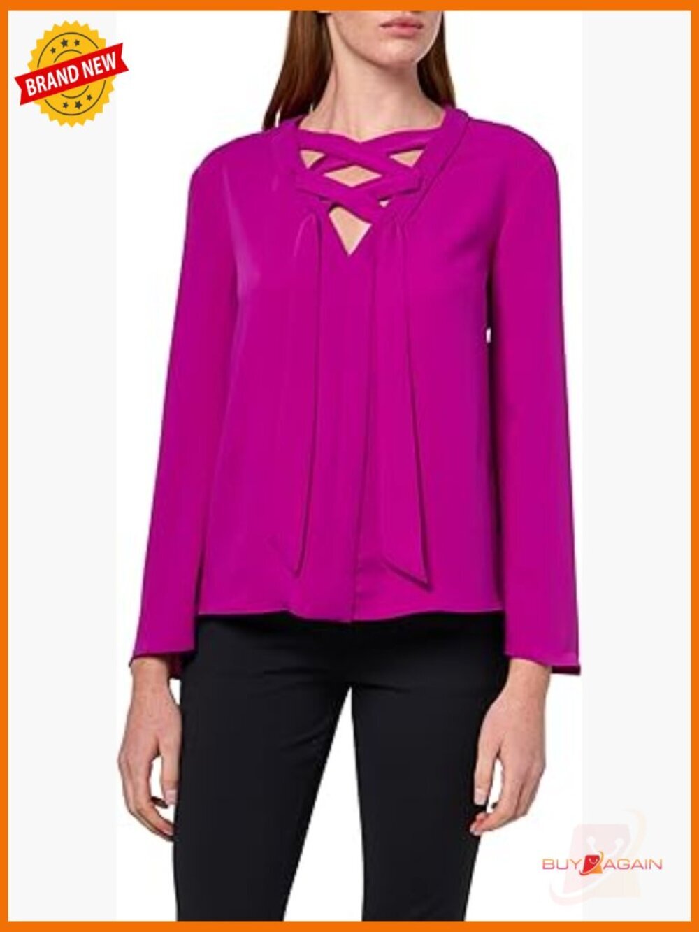 Long Sleeve Lace Up Blouse, Relaxed Fit, V-Neck, Flared Sleeves